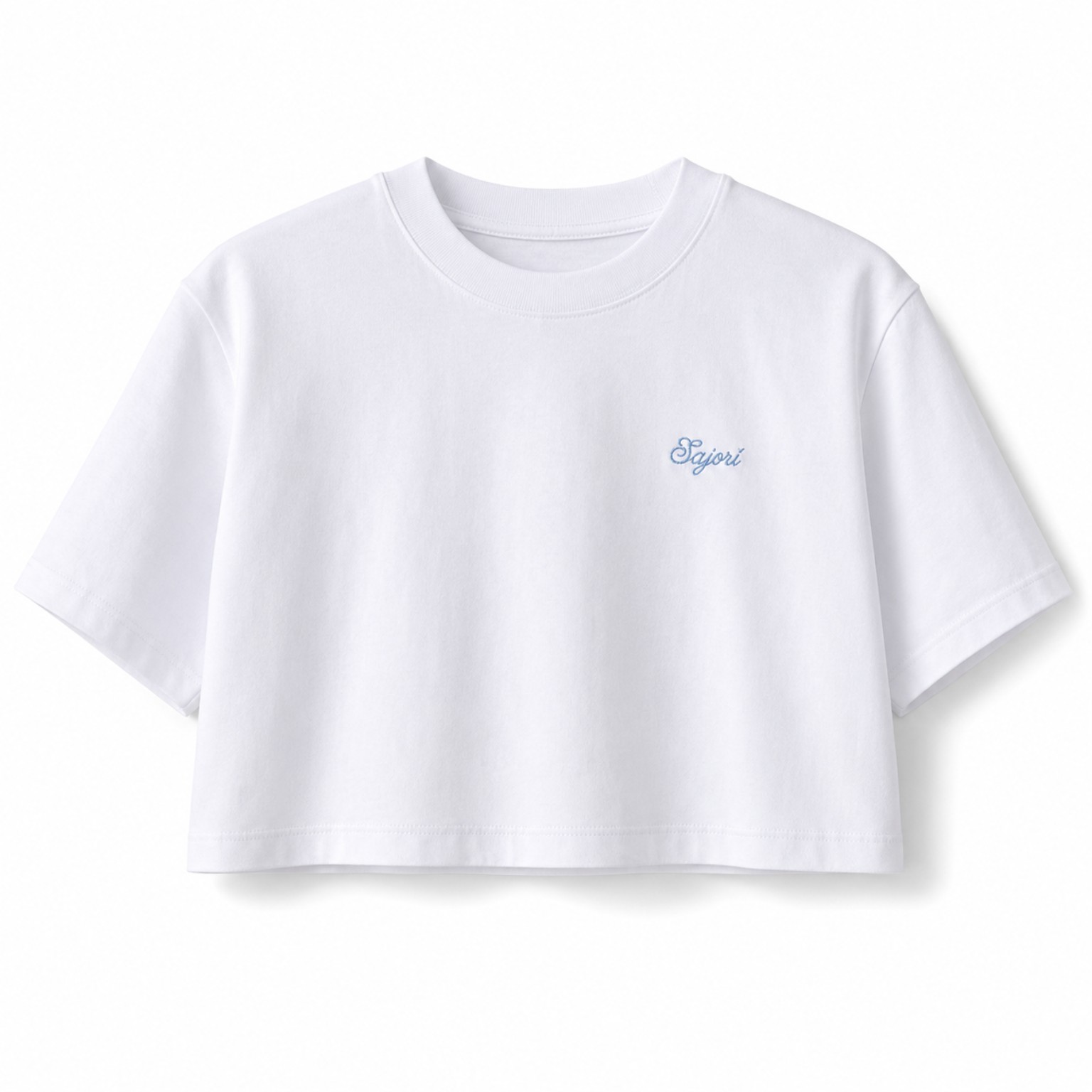 Crop top blanco Sajorí con bordado azul