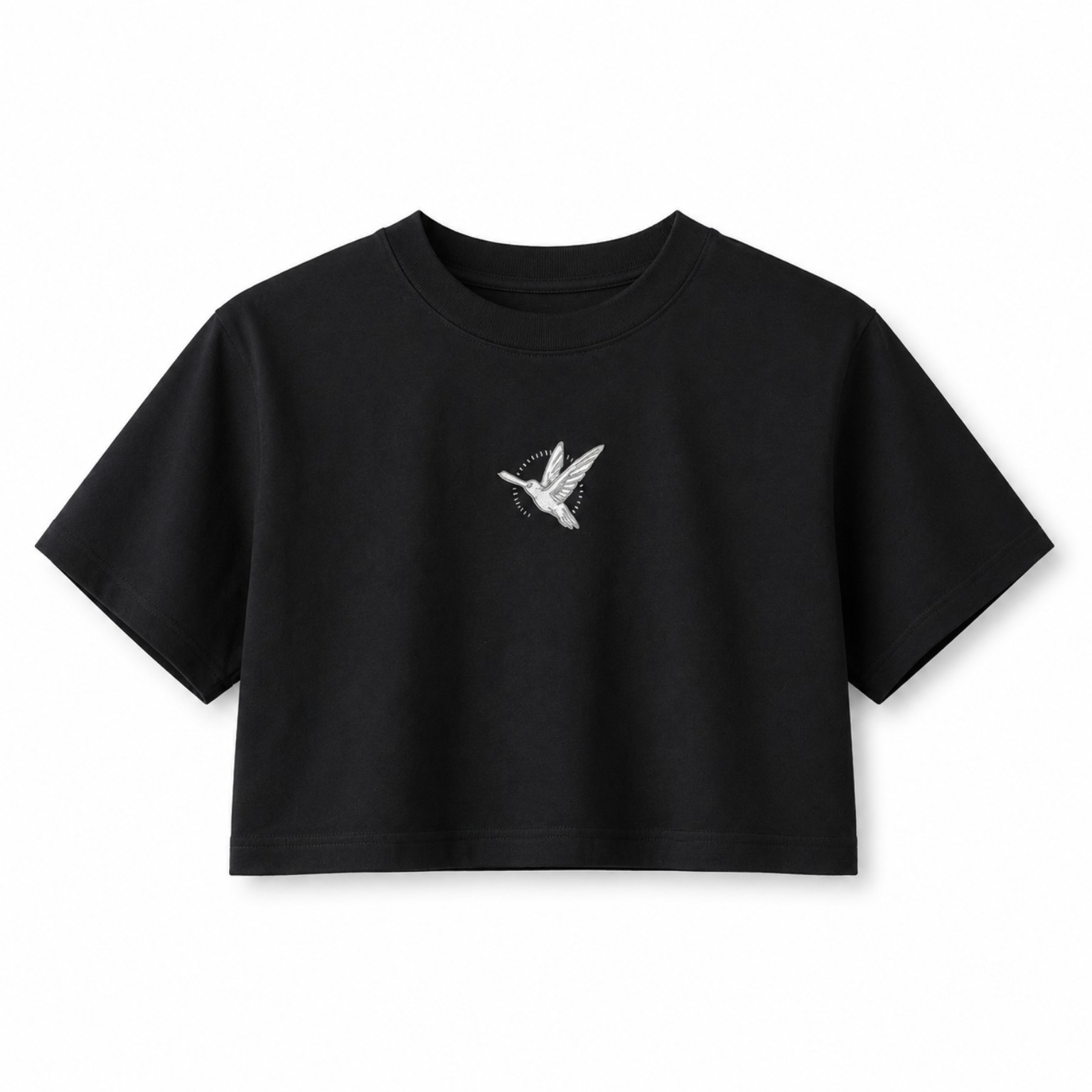 Crop top negro Sajorí con colibrí bordado